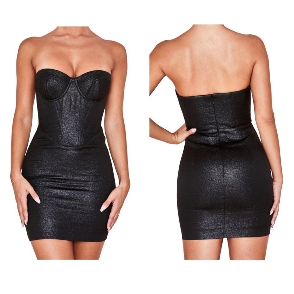 House of CB Eevi black sparkle strapless bustier mini dress XS